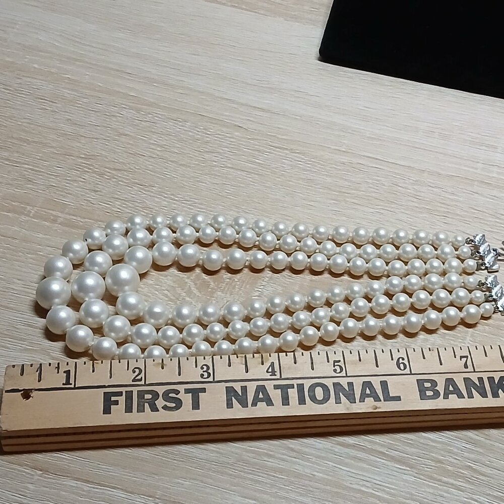 Japan Silver Tone Multi Strand Faux Pearl Necklace Vintage Jewelry #86 - Picture 6 of 9